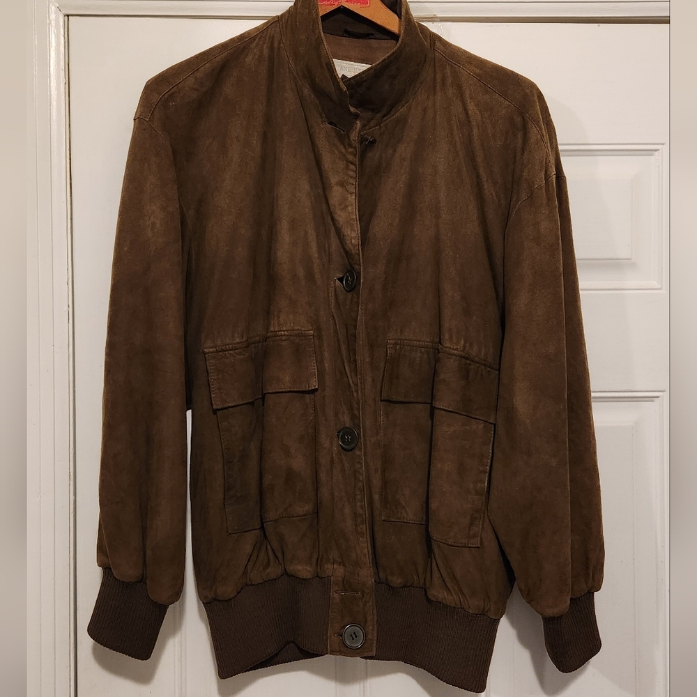 Genuine Soft Suede Leather Brown Bomber Jacket